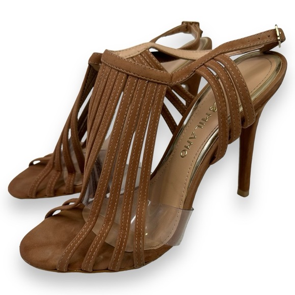 Milano Tan Leather Suede Stiletto Strappy Sandal 8 - Picture 1 of 17